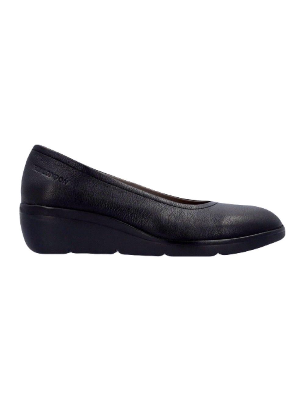 NEW Fly London Womens Size 40 / 9-9.5 Black Mousse Leather Numa Low Wedge Pumps
